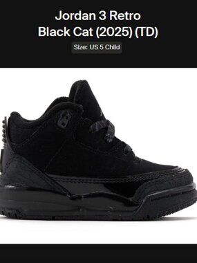 Baby Size 5c - Jordan 3 Retro Black Cat (2025) (TD) DM0968-001 - AUTHENTIC NEW!